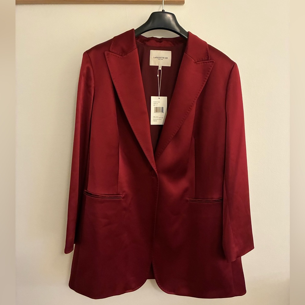 Lafayette 148 New York Satin Longline Blazer in Hibiscus